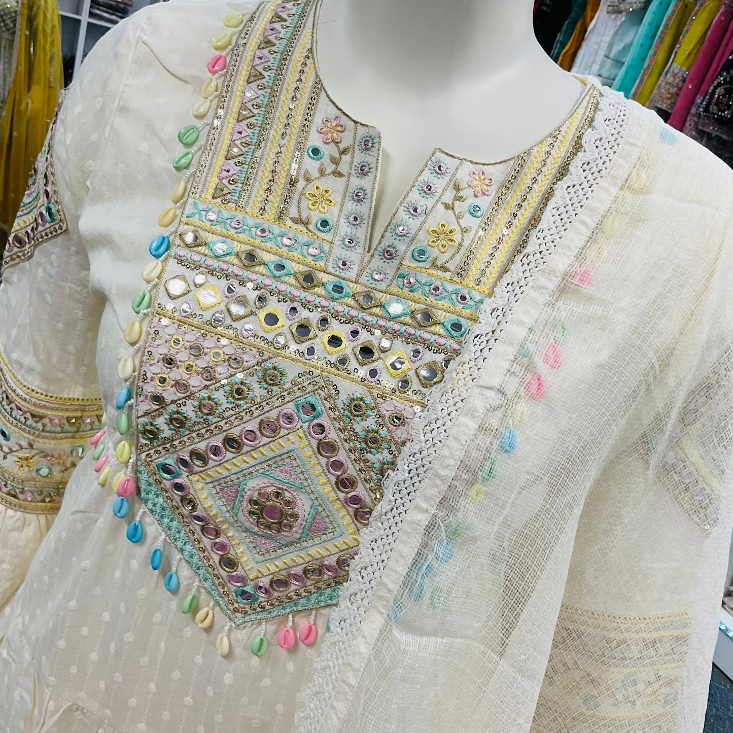 White Cotton Dress with Hand work