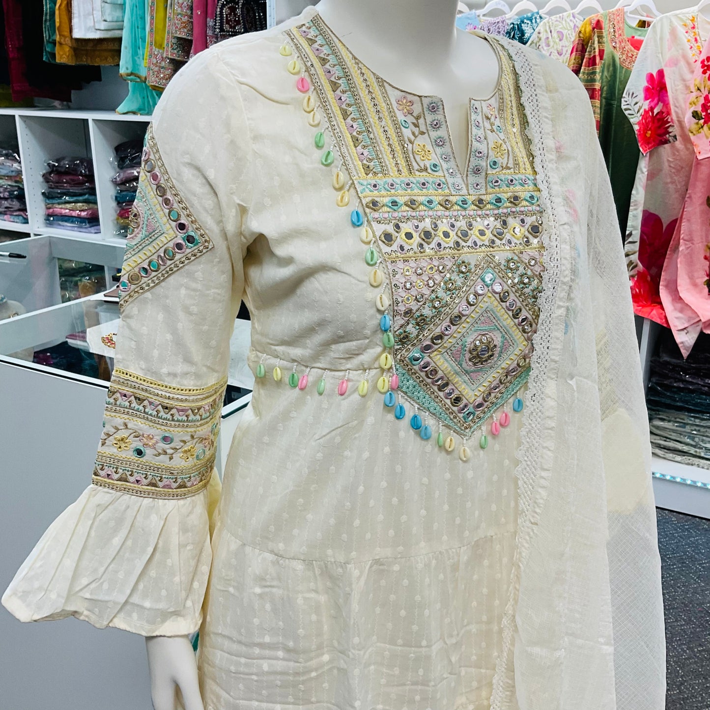 White Cotton Dress with Hand work