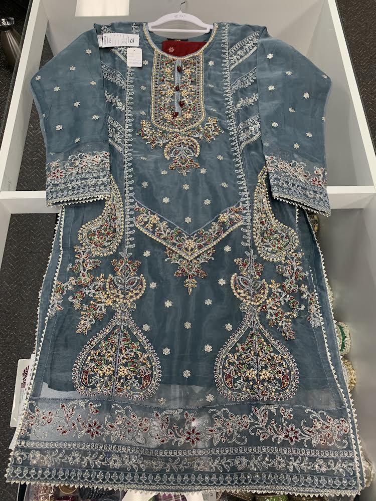 Blue chiffon heavy embroidered Kurta