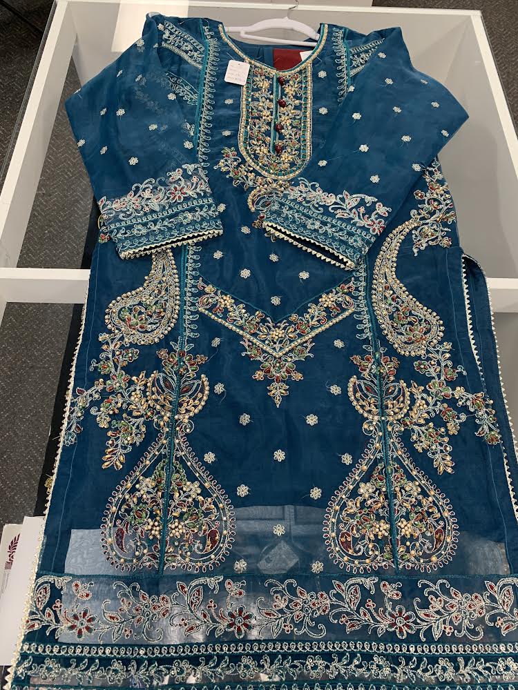 Blue chiffon heavy embroidered Kurta