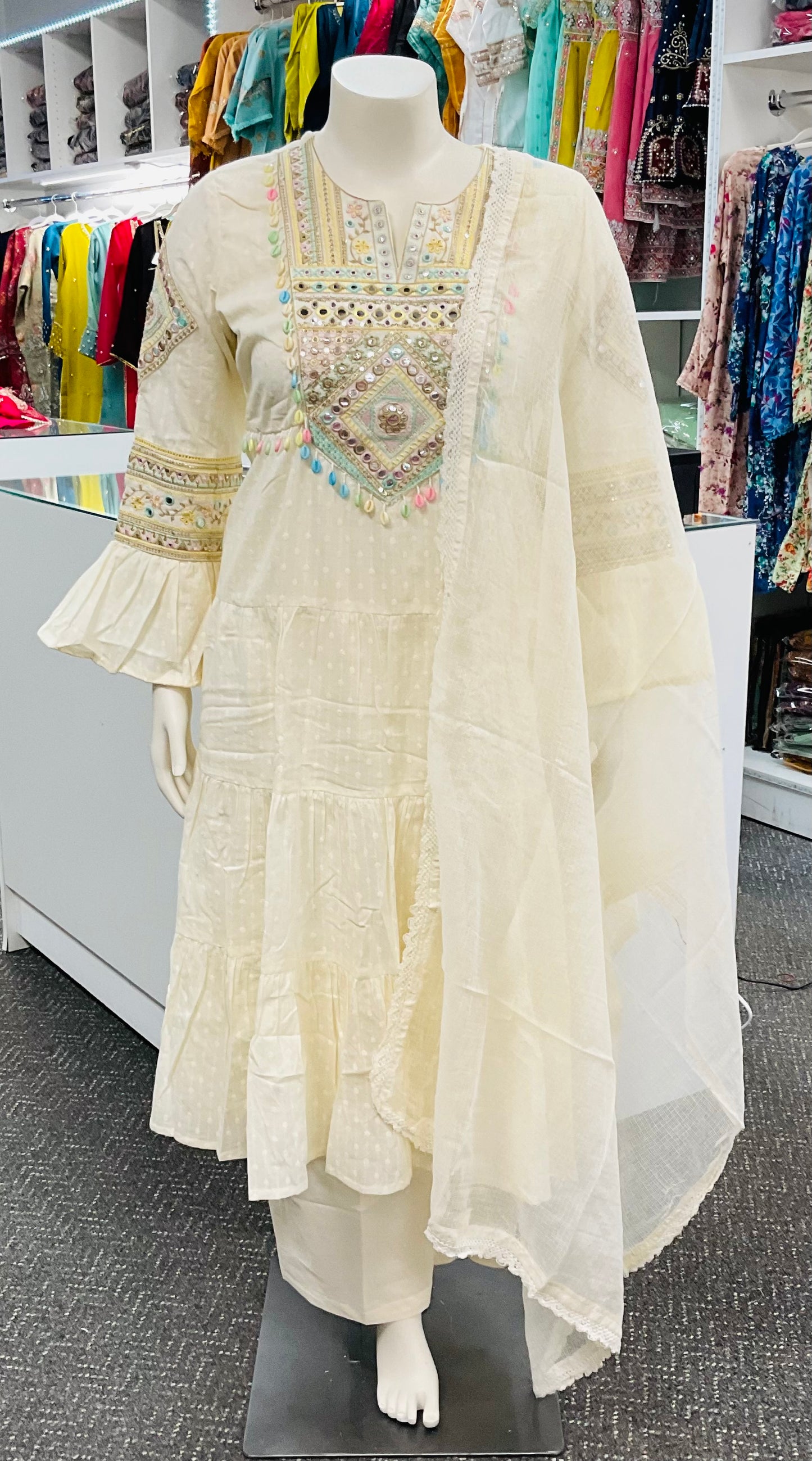 White Cotton Dress with Hand work